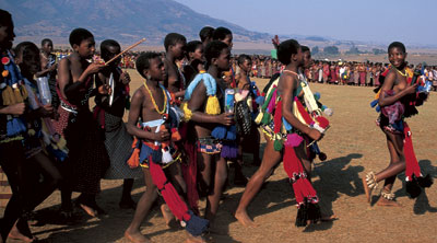 young women from Swaziland join in the annual reed dance